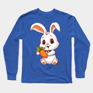 Cute Cartoon Bunny Rabbit with Carrot Long Sleeve T-Shirt